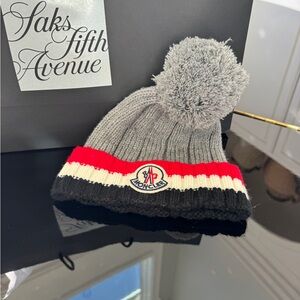 Moncler Gray and Red Beanie